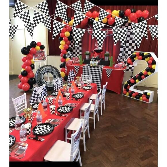 Piokio 100ft Black and White Checkered Flag Banner Racing Birthday Decorations, - Picture 3 of 8